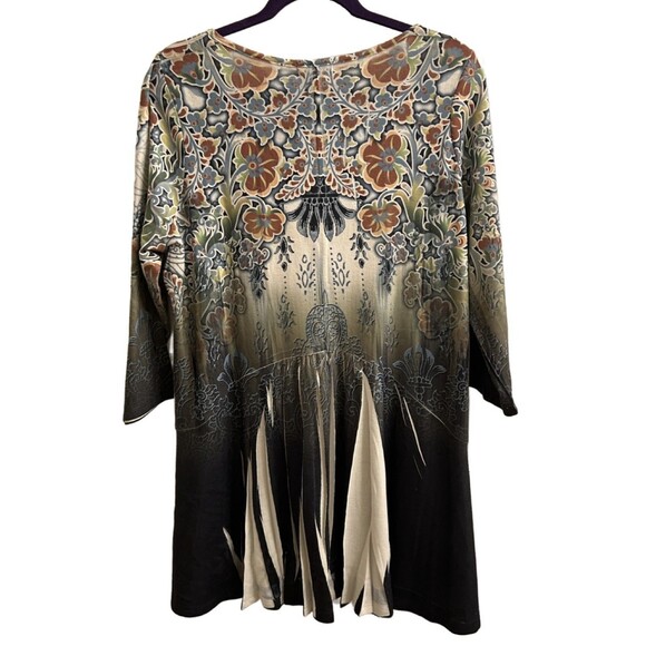 NWT One World Boho Green Top Sz 2X Tunic Artsy Rhinestones Whimsy - Picture 2 of 9